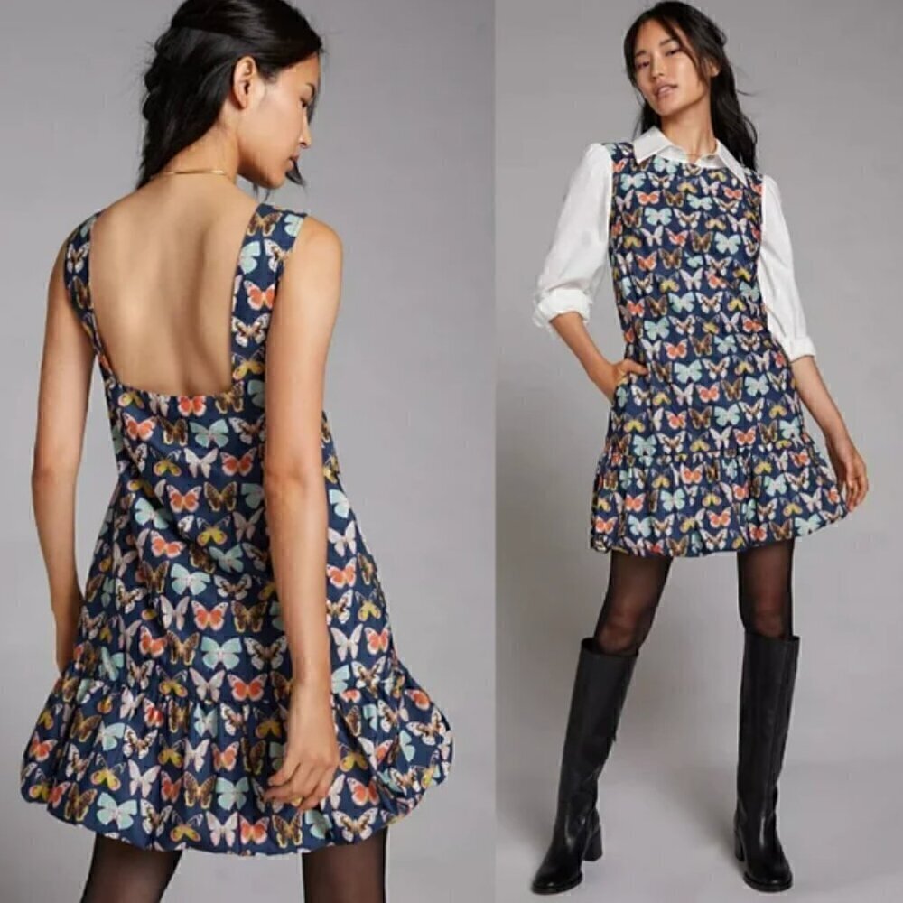 Anthropologie Maeve Butterfly Mod Mini Dress 10P Bubble Hem Blogger Fav Petite